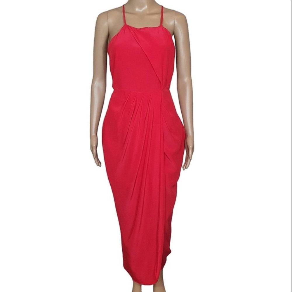 Gorgeous maxi wrap dress draped Sze 12 Red halter strappy wedding cocktail gown